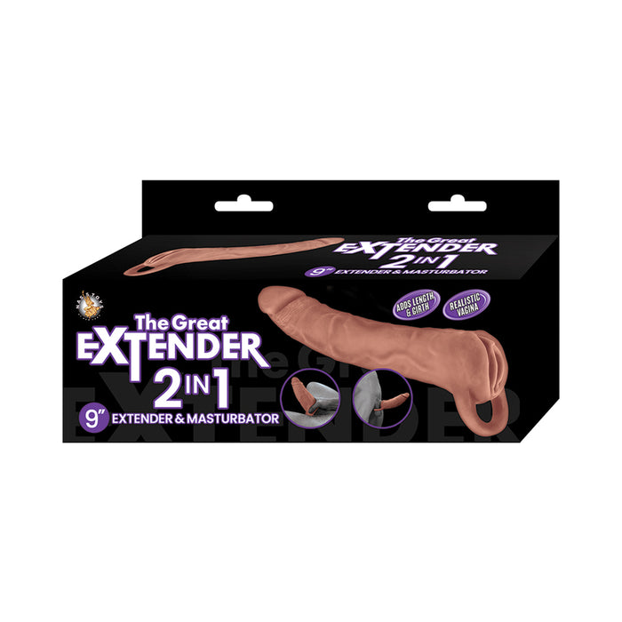 The Great Extender 2 in 1Extender&Masturbator 9in Brown