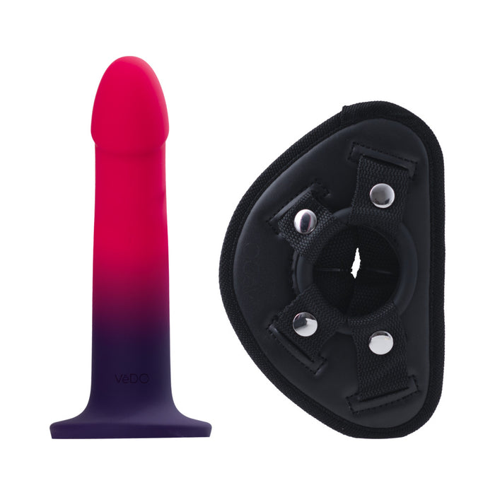 VeDO Duo Silicone Dildo (Non-Vibrating) with Harness Pink/Purple Tester