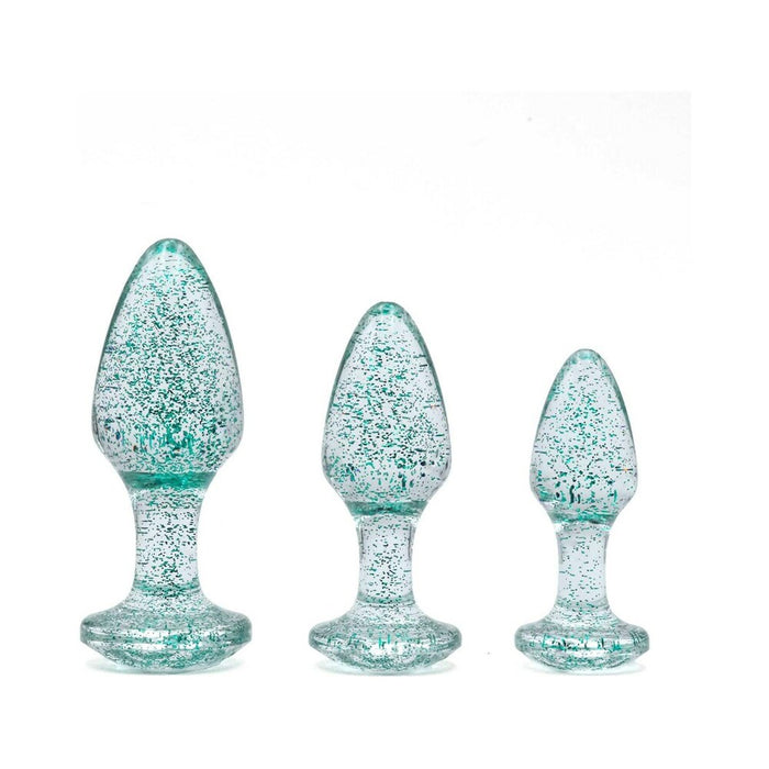 Adam & Eve Glitter Gem Butt Plug Set Blue Tester