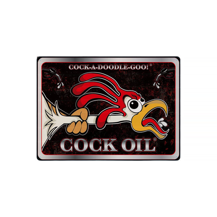 Cock Oil Aluminum Metal Sign Horizontal Chicken Arrow Logo