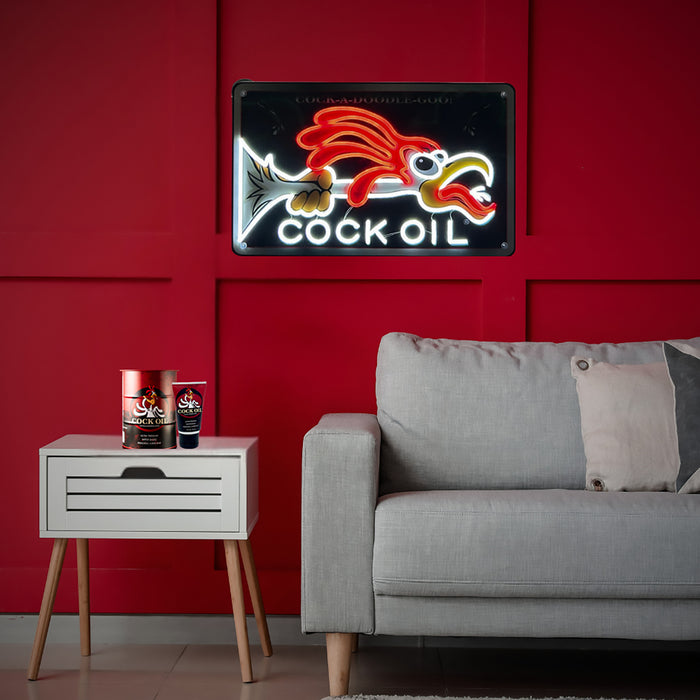Cock Oil LED Sign with Suction Cups for Window Mount