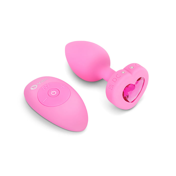 b-Vibe Vibrating Heart Anal Plug with Heart-Shaped Jewel Base S/M Pink Tester