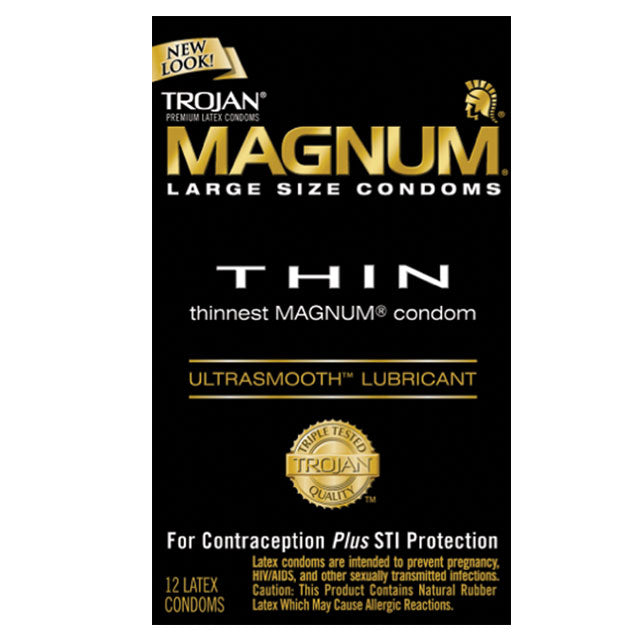 Trojan Magnum Thin Large Size Condoms with UltraSmooth Lubricant 12-Pack