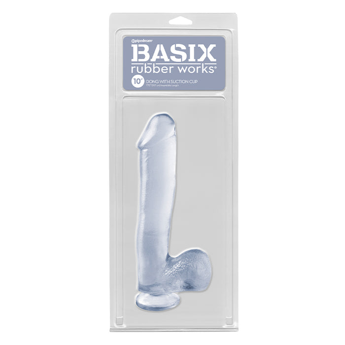Pipedream Basix Rubber Works 10 in. Dong With Balls & Suction Cup Clear
