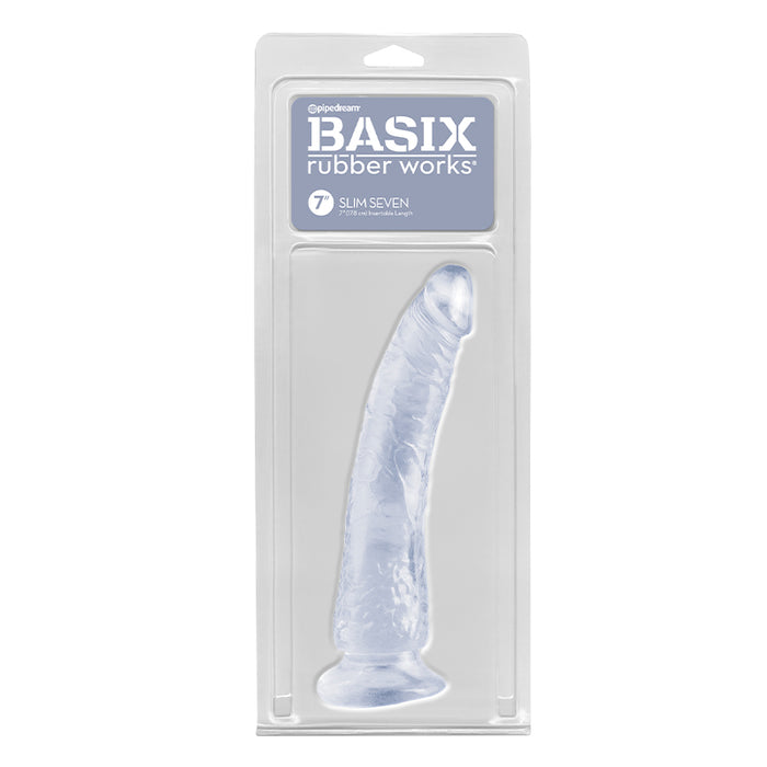 Pipedream Basix Rubber Works Slim Seven 7 in. Dildo With Suction Cup Clear