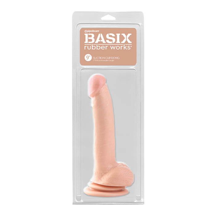 Pipedream Basix Rubber Works 9 in. Suction Cup Dong With Balls Beige