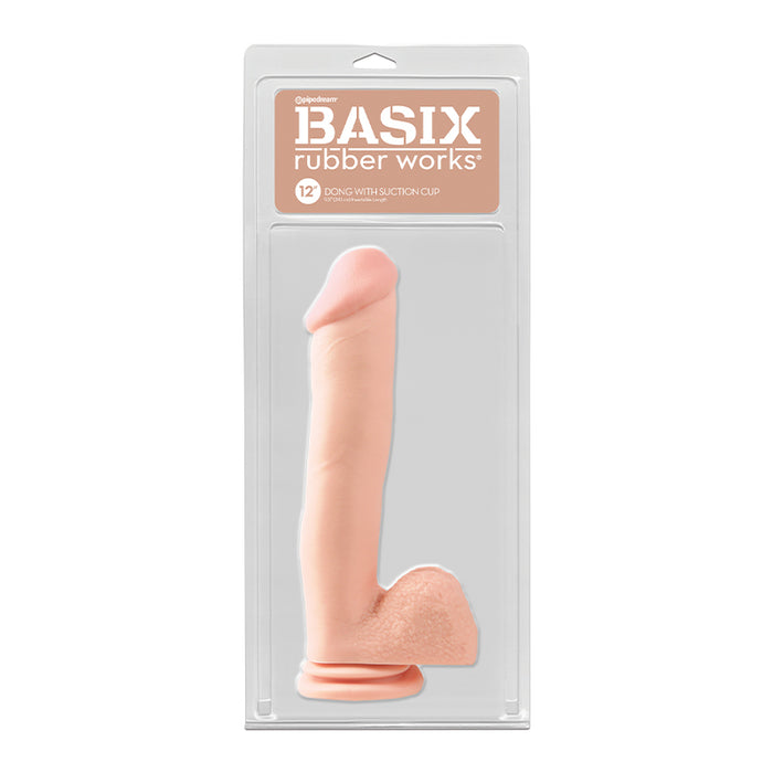 Pipedream Basix Rubber Works 12 in. Dong With Balls & Suction Cup Beige