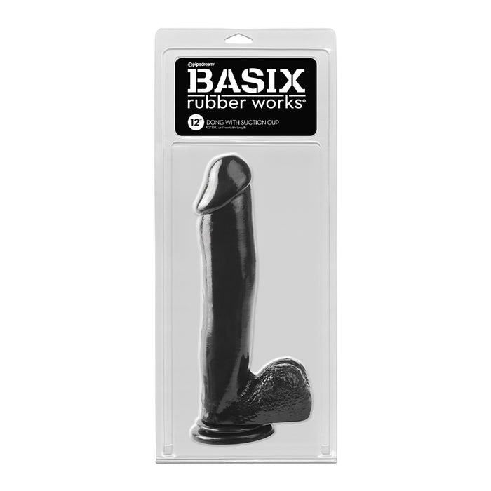 Pipedream Basix Rubber Works 12 in. Dong With Balls & Suction Cup Black