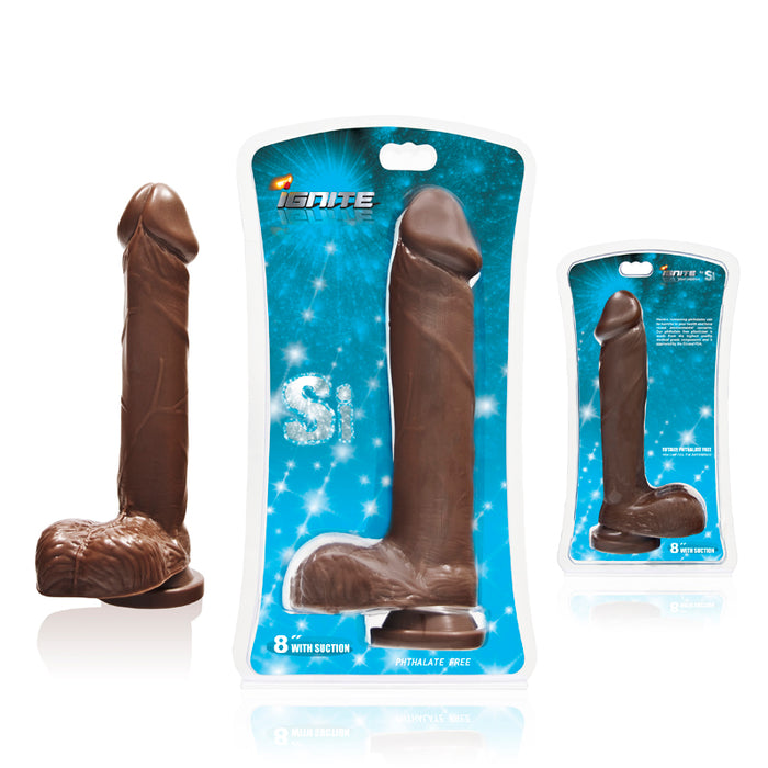 SI 8in Cock w/Balls & Suction Cup - Brown