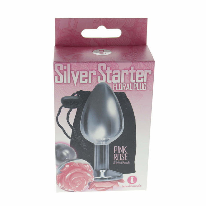 the 9's The Silver Starter Rose Floral Stinless Steel Butt Plug Pink