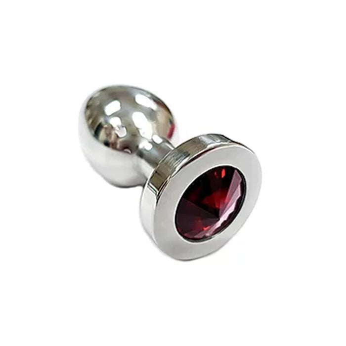 Stainless Steel  Smooth Medium Butt Plug- Red Crystal