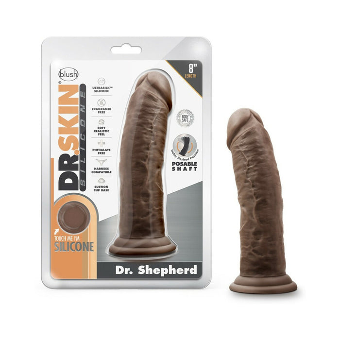 Blush Dr. Skin Silicone Dr. Shepherd Realistic 8 in. Dildo with Suction Cup Brown