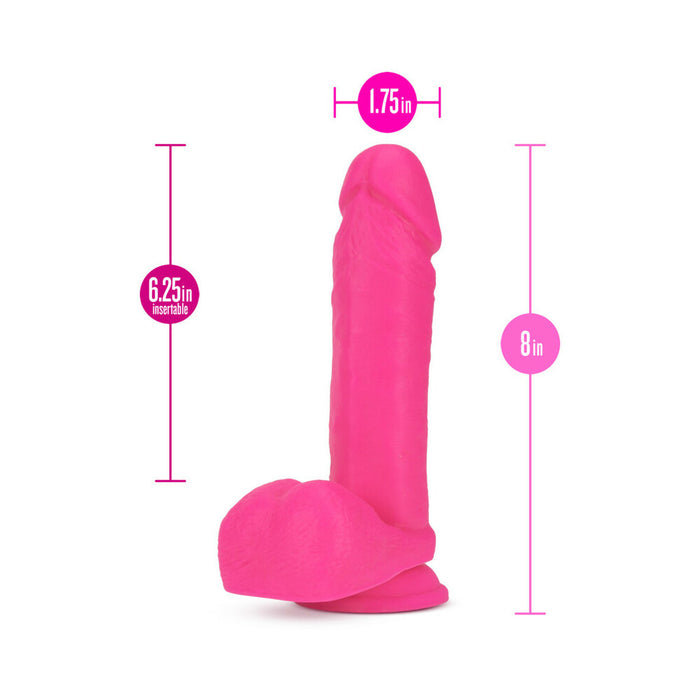 Blush Neo 8 in. Dual Density Dildo with Balls & Suction Cup Neon Pink