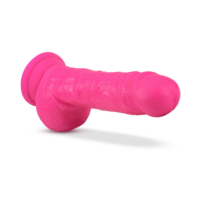 Blush Neo 9 in. Dual Density Dildo with Balls & Suction Cup Neon Pink