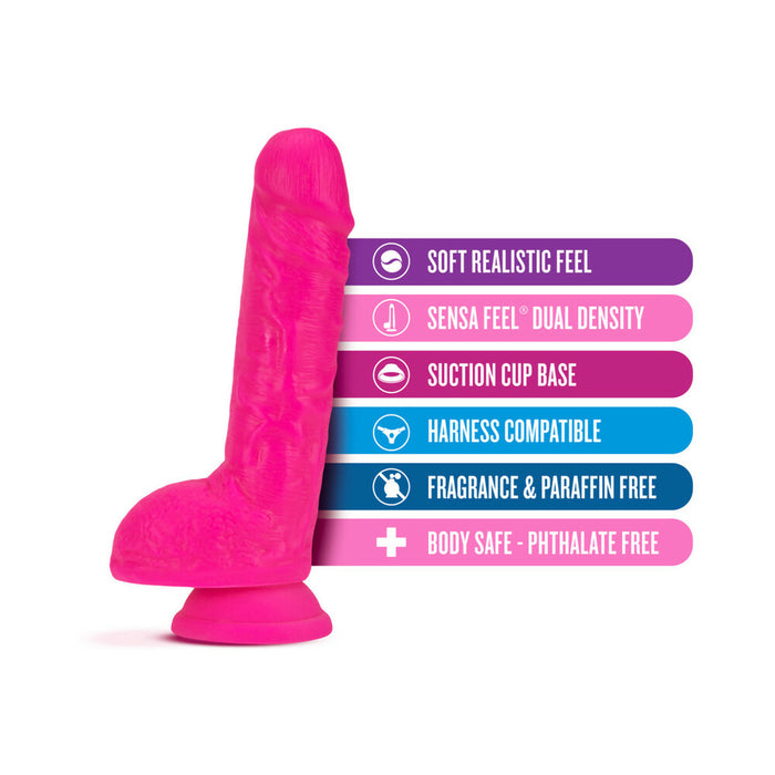Blush Neo 9 in. Dual Density Dildo with Balls & Suction Cup Neon Pink