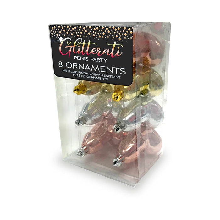 Glitterati Penis Party Metallic Ornaments 8-Pack