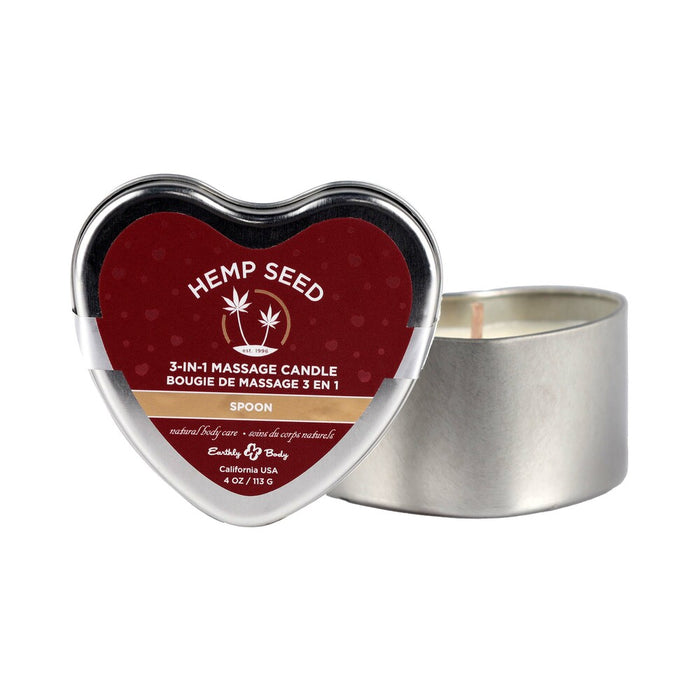 Earthly Body Hemp Seed Valentine 3-in-1 Massage Heart Candle Spoon 4.7 oz.