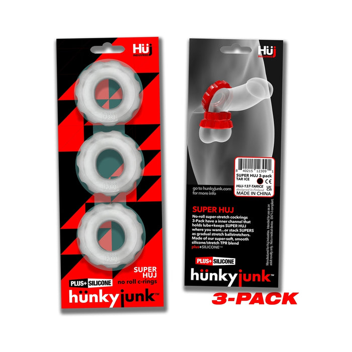Hunkyjunk SuperHuj 3-Pack Cockrings Clear Ice