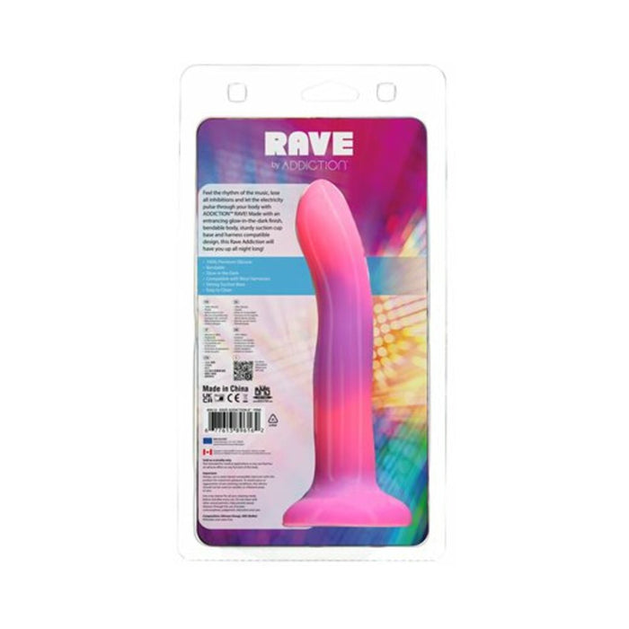 Addiction Rave Bendable 8 in. Silicone Dildo Glow in the Dark Pink Purple
