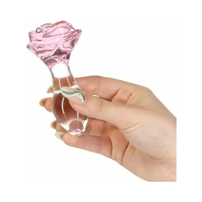 Pillow Talk Rosy Glass Anal Plug with Pink Rose Base