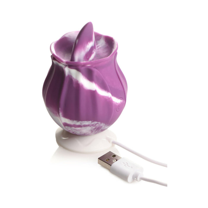 Curve Toys Gossip Cum Into Bloom Rechargeable Silicone Licking Rose Purple Twirl