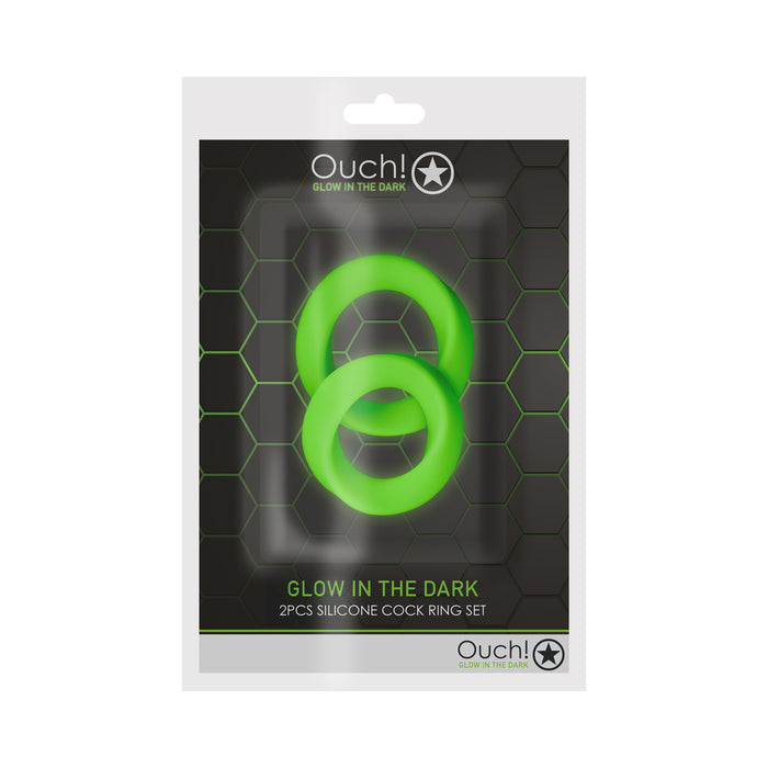 Ouch! Glow in the Dark 2-Piece Silicone Cockring Set Neon Green