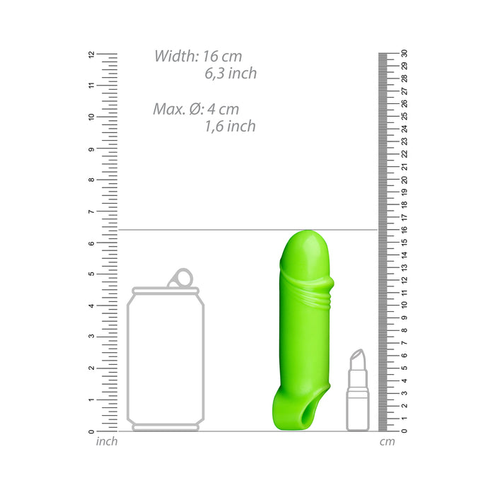 Ouch! Glow in the Dark Smooth Thick Stretchy 6.3 in. Penis Sleeve with Foreskin Details Neon Green