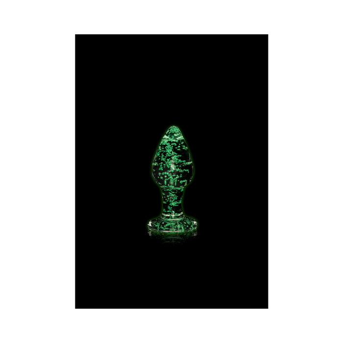 Ouch! Glow in the Dark Glass Anal Plug Clear/Green Small