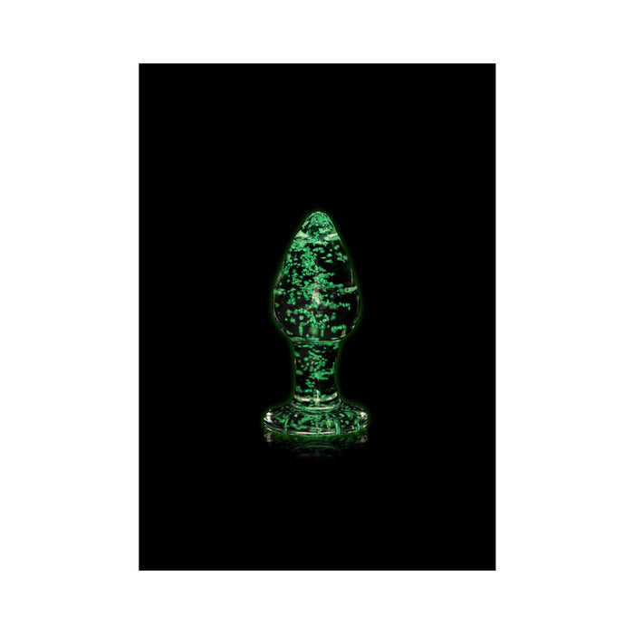 Ouch! Glow in the Dark Glass Anal Plug Clear/Green Medium