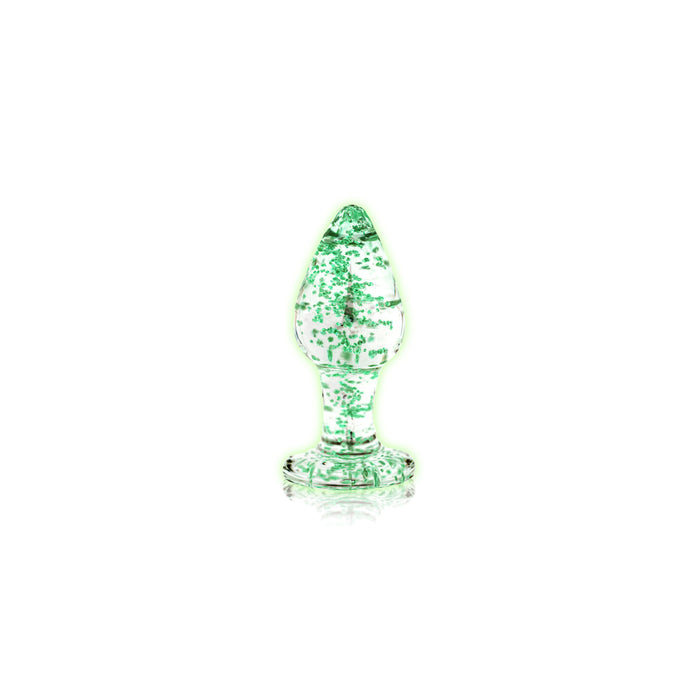 Ouch! Glow in the Dark Glass Anal Plug Clear/Green Large