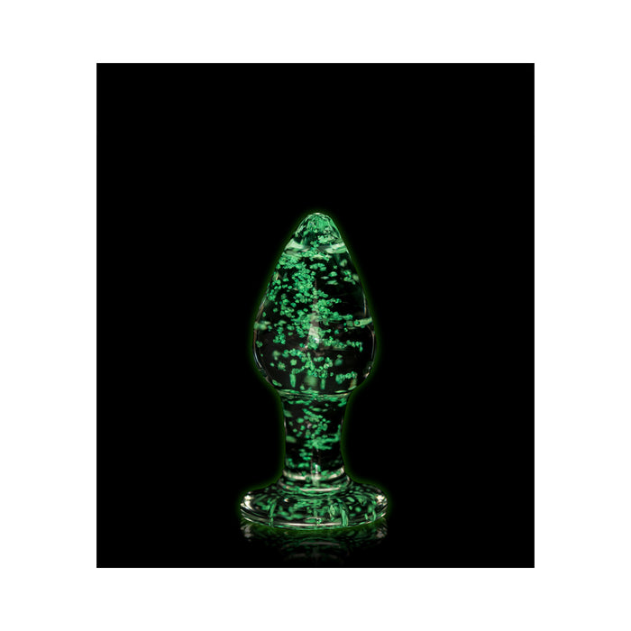 Ouch! Glow in the Dark Glass Anal Plug Clear/Green Large