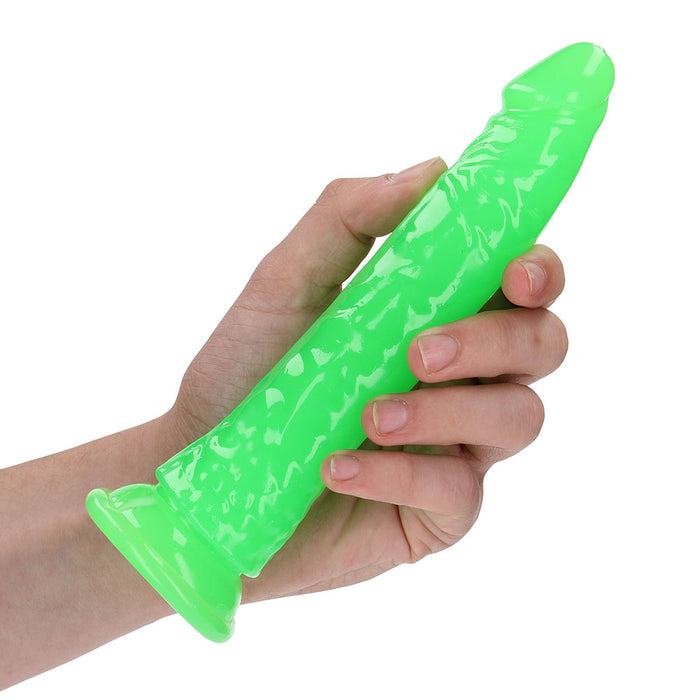RealRock Glow in the Dark Slim 7 in. Dildo Neon Green
