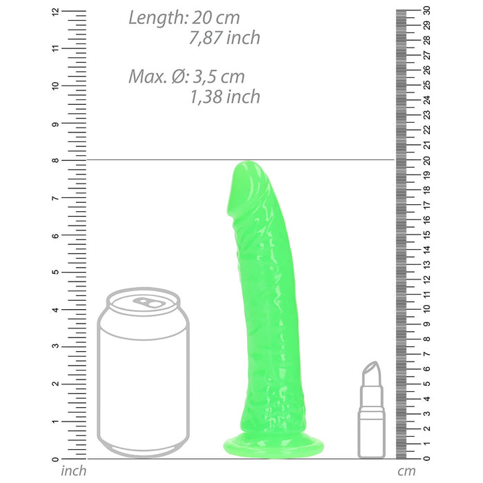 RealRock Glow in the Dark Slim 7 in. Dildo Neon Green