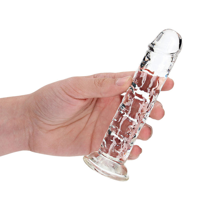 RealRock Crystal Clear Straight 6 in. Dildo Without Balls Clear