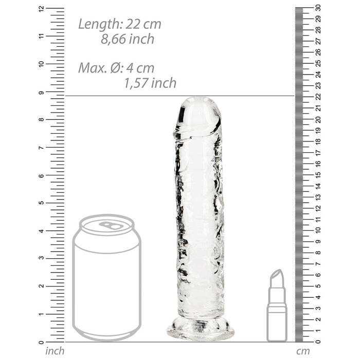 RealRock Crystal Clear Straight 8 in. Dildo Without Balls Clear