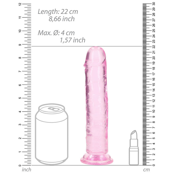 RealRock Crystal Clear Straight 8 in. Dildo Without Balls Pink