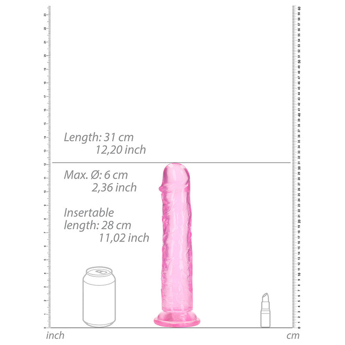 RealRock Crystal Clear Straight 11 in. Dildo Without Balls Pink