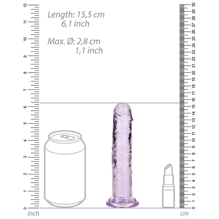 RealRock Crystal Clear Straight 6 in. Dildo Without Balls Purple