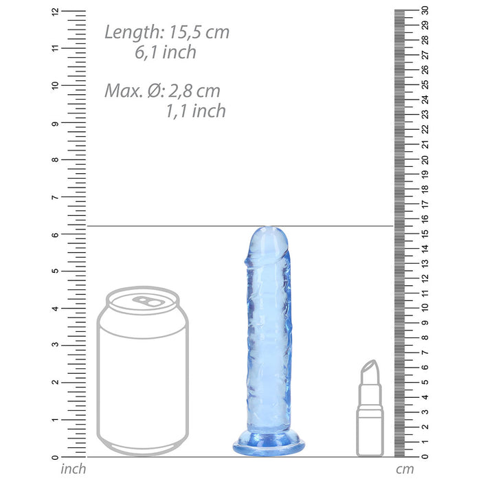 RealRock Crystal Clear Straight 6 in. Dildo Without Balls Blue