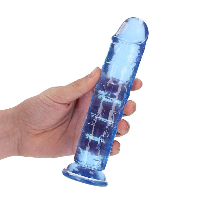 RealRock Crystal Clear Straight 7 in. Dildo Without Balls Blue