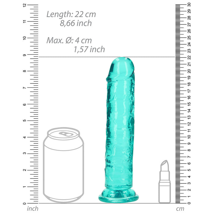 RealRock Crystal Clear Straight 8 in. Dildo Without Balls Turquoise