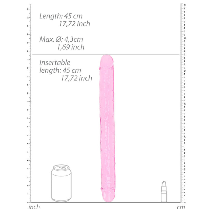 RealRock Crystal Clear Double Dong 18 in. Dual-Ended Dildo Pink