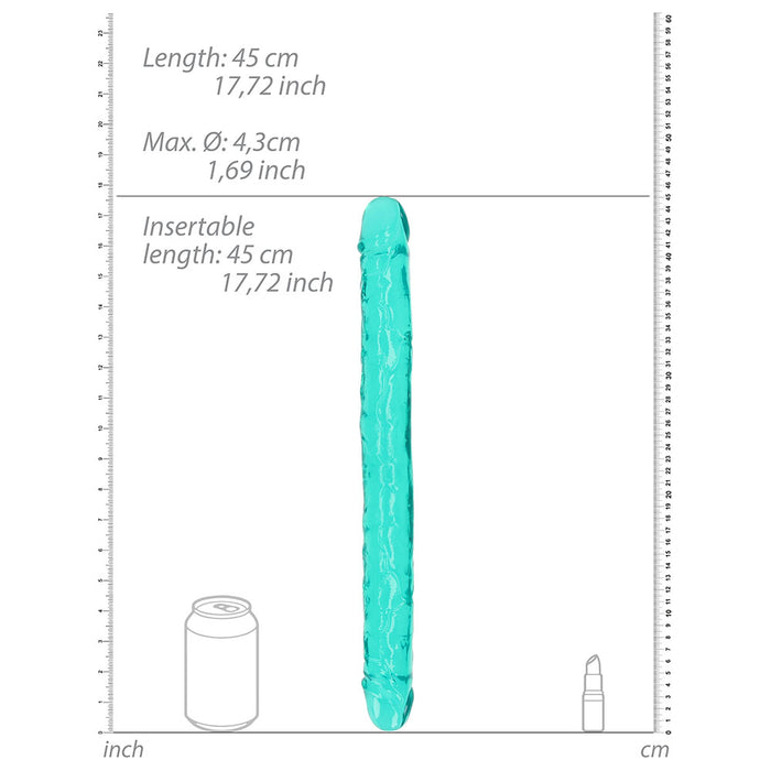 RealRock Crystal Clear Double Dong 18 in. Dual-Ended Dildo Turquoise