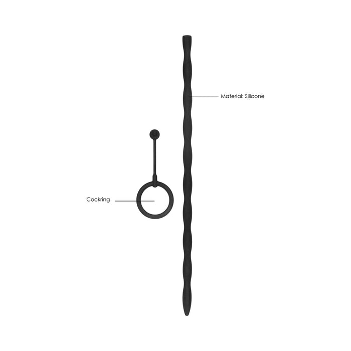 Ouch! Urethral Sounding Silicone Plug & Cock Ring Set Black 10 mm