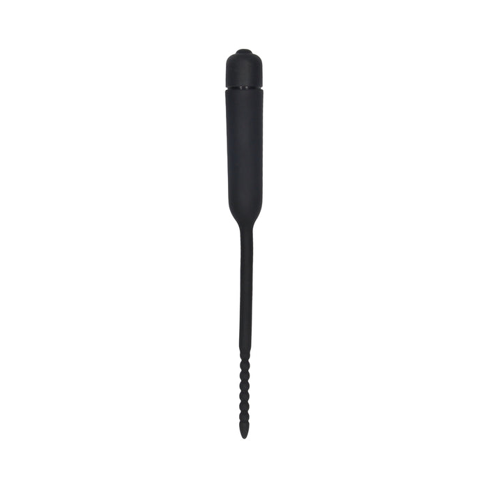 Ouch! Urethral Sounding Silicone Vibrating Bullet Plug With Beaded Tip Black 5.5 mm - 7 mm