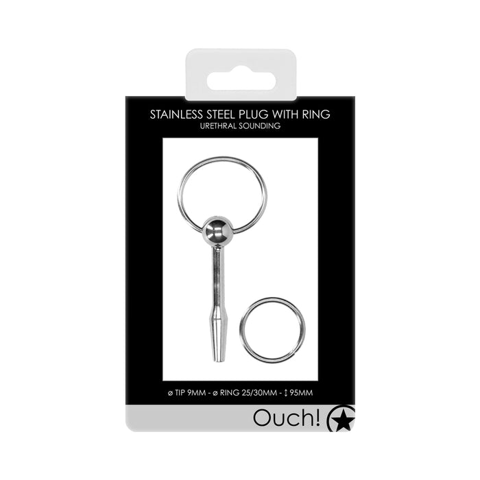 Ouch! Urethral Sounding Stainless Steel Plug With Ring 9 mm