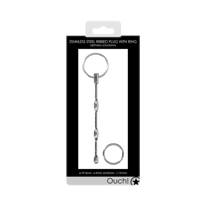Ouch! Urethral Sounding Beaded Stainless Steel Dilator With Ring 9.5 mm