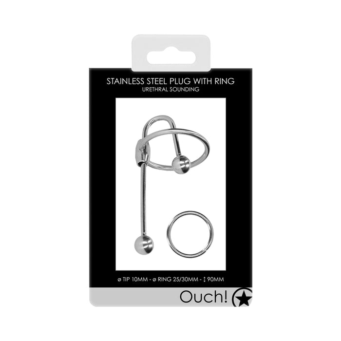 Ouch! Urethral Sounding Stainless Steel Plug With Ring 10 mm