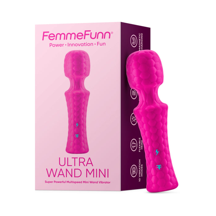 FemmeFunn Ultra Wand Mini Rechargeable Flexible Textured Silicone Vibrator Pink