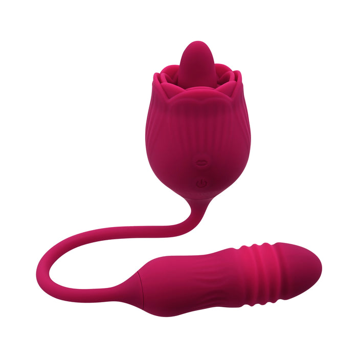 Evolved Wild Rose Rechargeable Dual-Ended Silicone Thrusting Egg & Flicking Tongue Vibrator Red